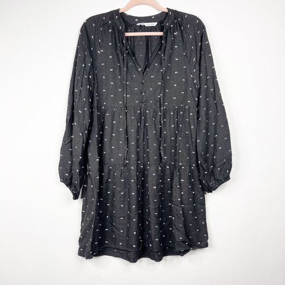 2/$30 ZARA Ditsy Embroidered Babydoll Popover Dress Small Gray Long Sleeve #7028 - Picture 4 of 16